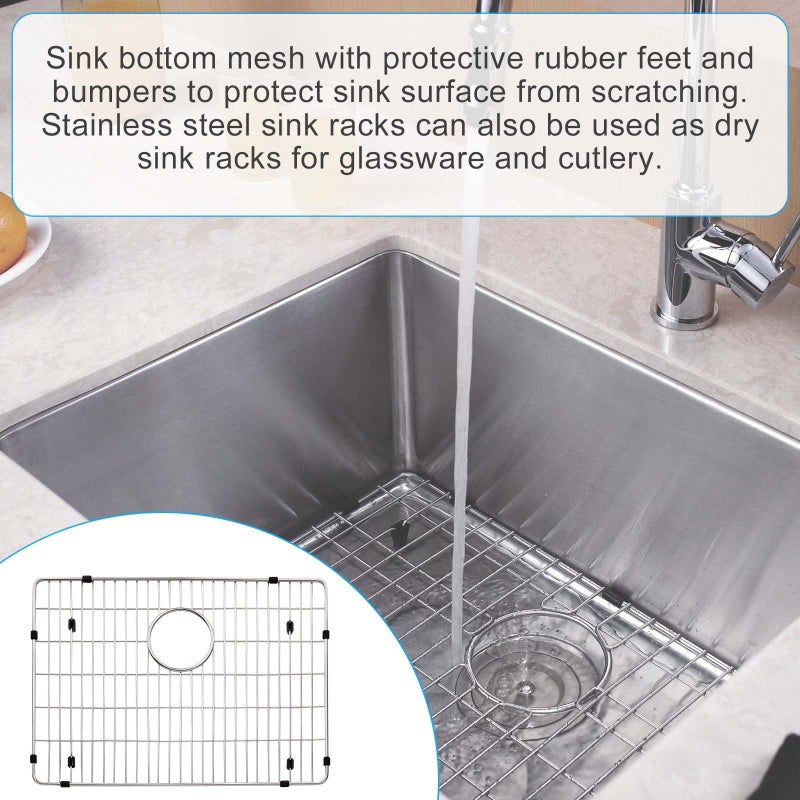 folosem EBG1914 Stainless Steel Sink Grid and Protector, 19" x 14" With Rear Drain for Single Bowl Kitchen Sink Bottom - Image 5