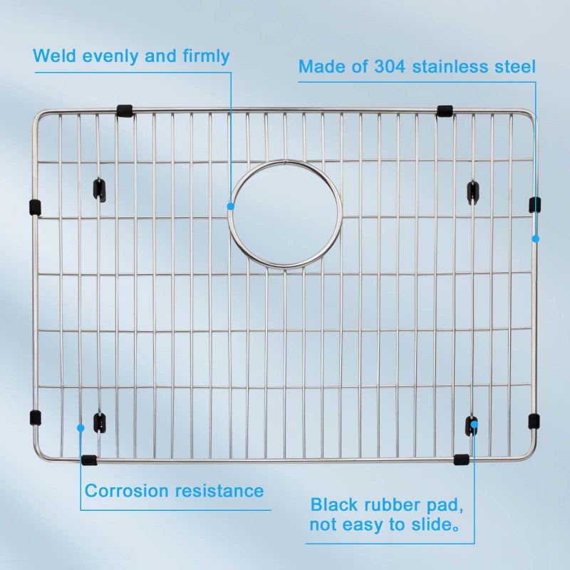 folosem EBG1914 Stainless Steel Sink Grid and Protector, 19" x 14" With Rear Drain for Single Bowl Kitchen Sink Bottom - Image 3