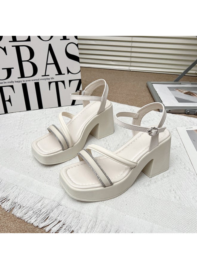 European Station Thick-soled Sandals  New Style Small One-line Buckle Strap Plus Size Thick Heeled Women's Shoes