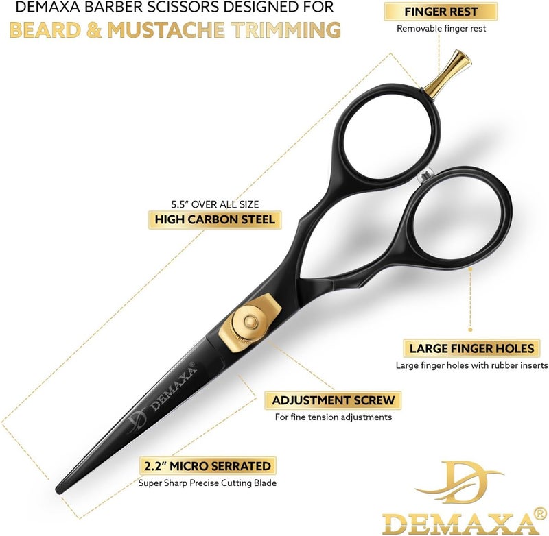 DEMAXA - 5.5" Beard & Mustache Scissors Set with Comb, Rust Proof Stainless Steel, Professional Sharpening - Image 3