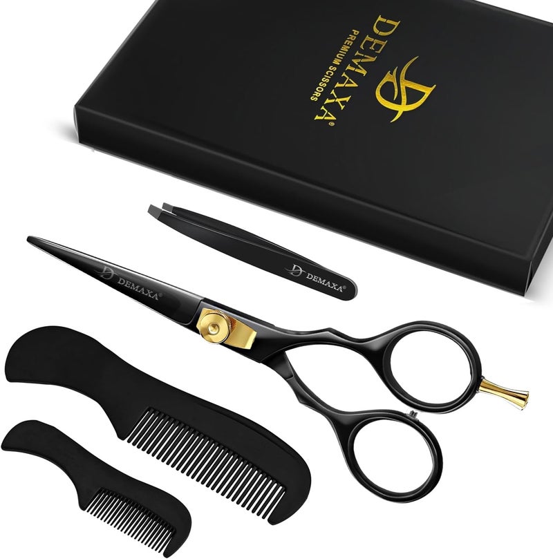 DEMAXA - 5.5" Beard & Mustache Scissors Set with Comb, Rust Proof Stainless Steel, Professional Sharpening - Image 2
