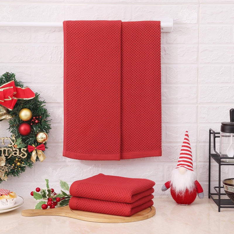 Kitinjoy 100% Cotton Waffle Weave Kitchen Towels  6-Pack Super Soft and Absorbent Kitchen Dish Towels for Drying Dishes  Kitchen Hand Towels  13 in x 28 in  Brick Red - Image 2