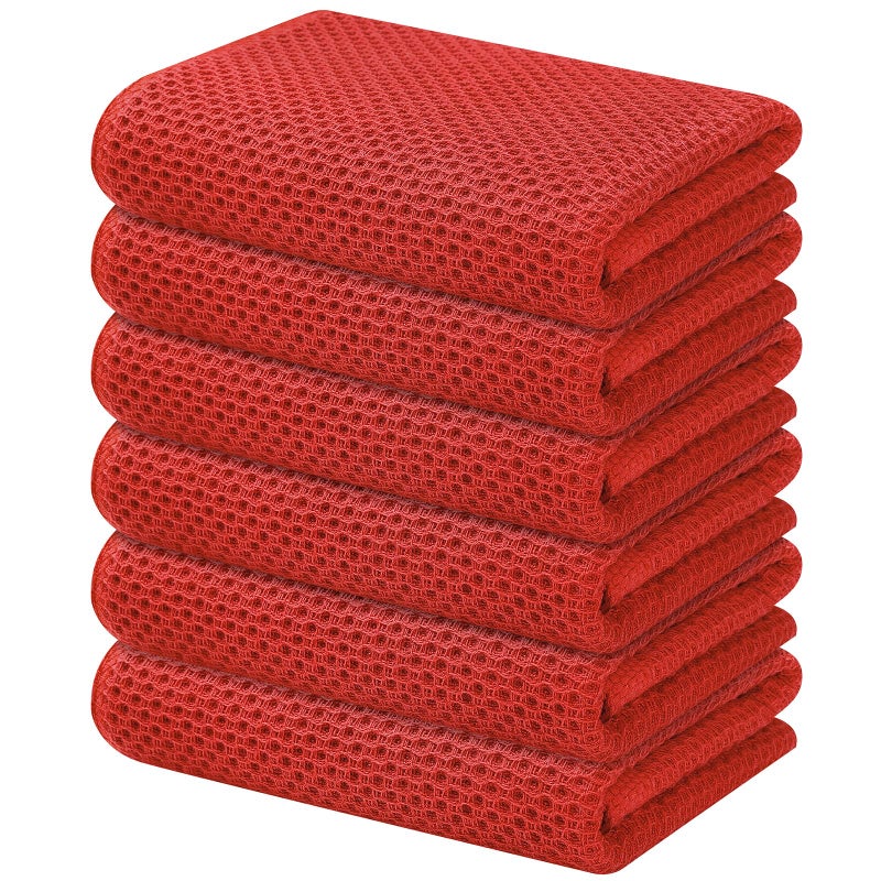Kitinjoy 100% Cotton Waffle Weave Kitchen Towels  6-Pack Super Soft and Absorbent Kitchen Dish Towels for Drying Dishes  Kitchen Hand Towels  13 in x 28 in  Brick Red - Image 1