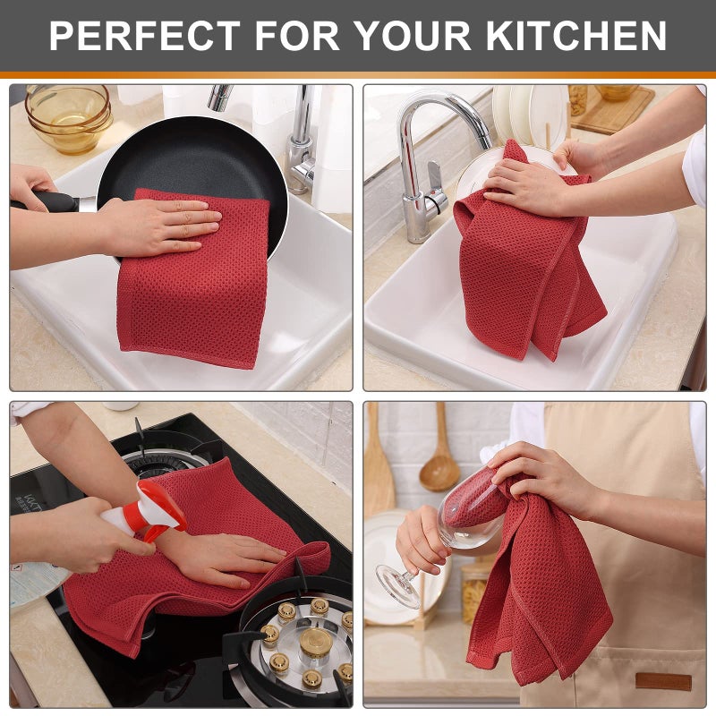 Kitinjoy 100% Cotton Waffle Weave Kitchen Towels  6-Pack Super Soft and Absorbent Kitchen Dish Towels for Drying Dishes  Kitchen Hand Towels  13 in x 28 in  Brick Red - Image 5