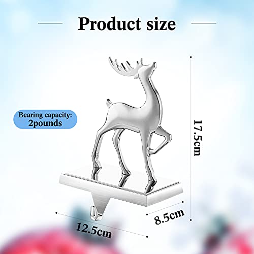 Jetec Set of 4 Christmas Stockings Holder Stocking Hangers for Mantle Silver Metal Deer Snowflake Snowman Christmas Tree Hooks for Fireplace Xmas Decorations(Reindeer) - Image 5