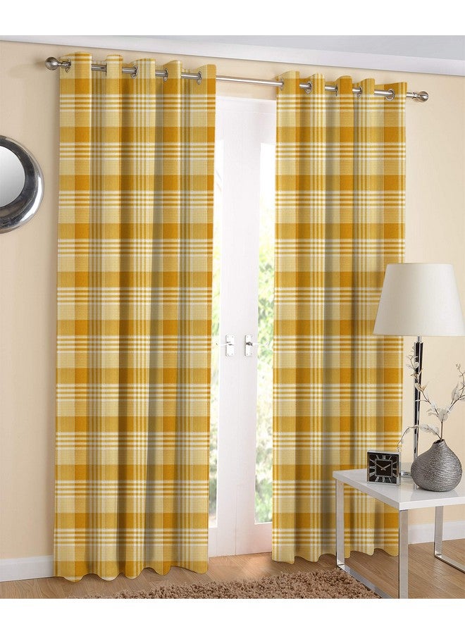 AIRWILL Yellow Checkered Pattern Cotton Window Curtains 4X5Ft Pack of 2 Pieces, Opaque, Grommet Curtains - Image 1