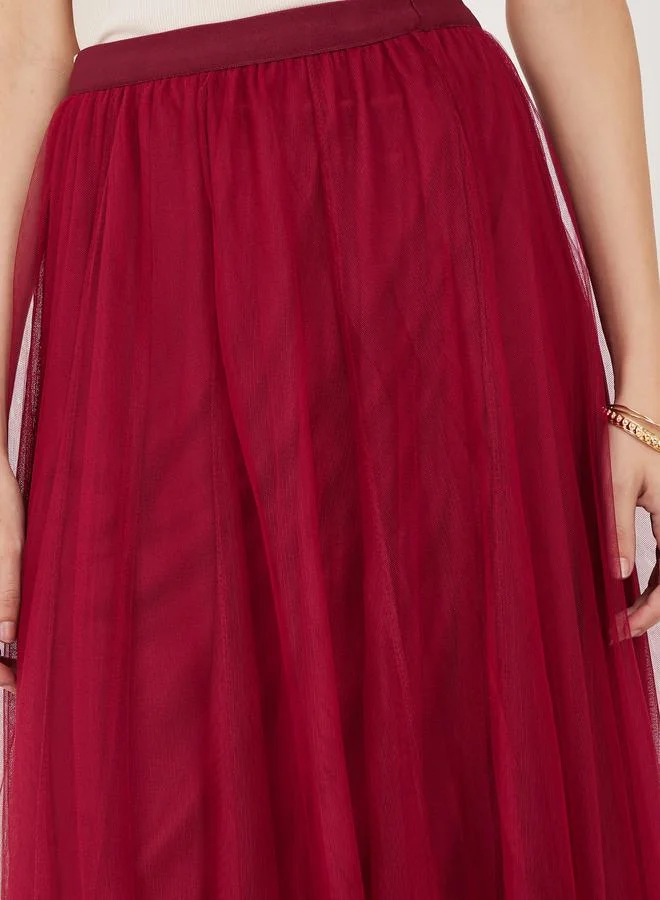 Take Two Mesh Insert Elastic Waistband A-Line Maxi Skirt