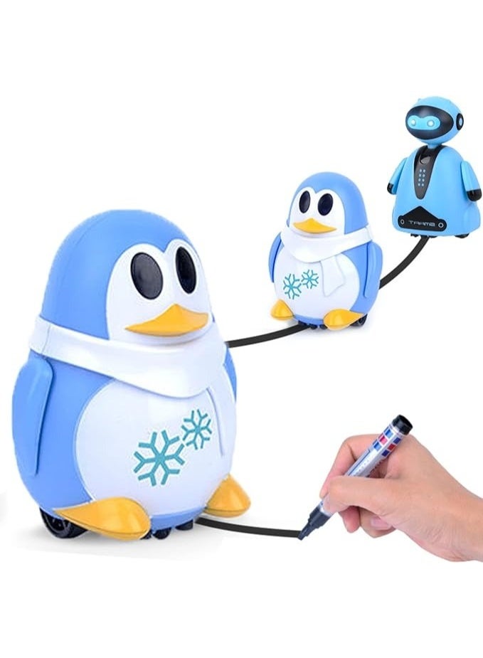 Mini Induction Robot Toys Track Penguin Interactive Toys Follow The Black Lines You Draw and LED Lights Educational Toys Children's Gifts - Image 1