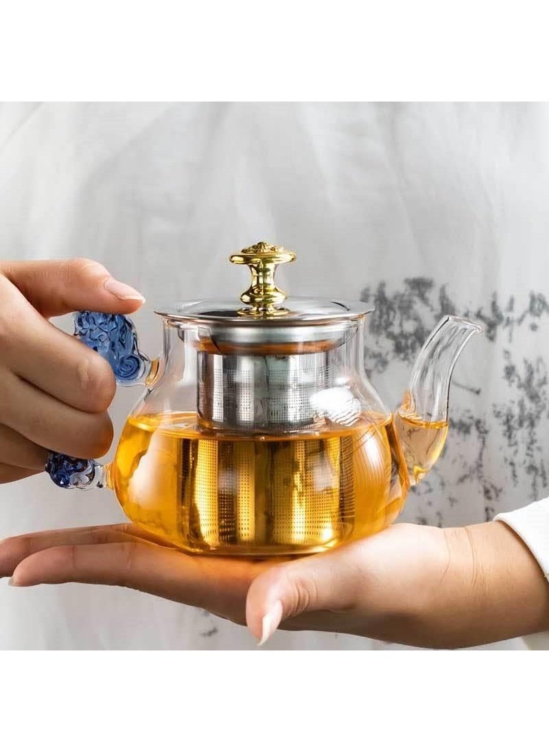 DD RETAILS DD Retails Glass Tea Pot with Stainless Steel Infuser Large Capacity Transparent Tea Kettle with Lid Handle Great for Loose Leaf Tea Blooming Tea Tea Bags Fruit Infused 500ml Tea Pot  - Image 5