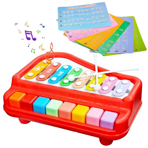 VGRASSP 2 in 1 Big Xylophone and Piano Toy for Kids with 8 Colorful Keys and Drum Sticks - Musical Instrument Toy for Baby and Toddlers - Red - Image 1