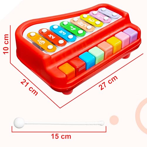 VGRASSP 2 in 1 Big Xylophone and Piano Toy for Kids with 8 Colorful Keys and Drum Sticks - Musical Instrument Toy for Baby and Toddlers - Red - Image 3