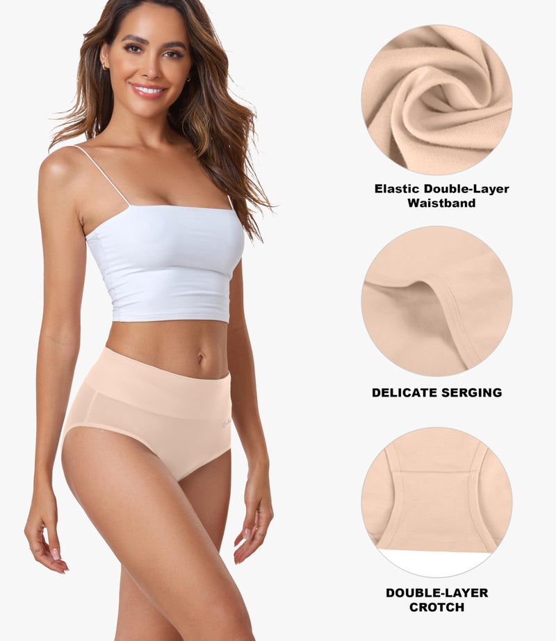 coskefy Cotton Underwear for Women High Waisted Breathable Seamless Panties Stretch Tummy Control Briefs 5 Pack - Image 3