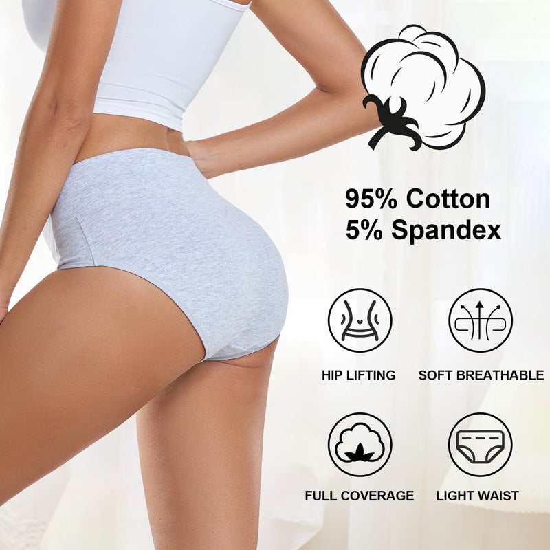 coskefy Cotton Underwear for Women High Waisted Breathable Seamless Panties Stretch Tummy Control Briefs 5 Pack - Image 4