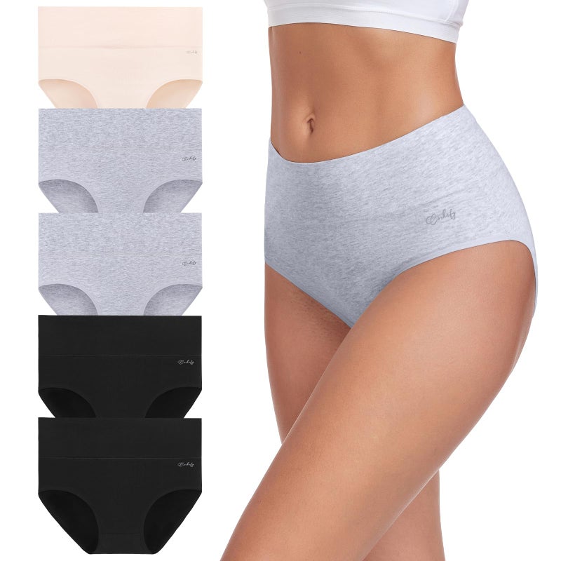 coskefy Cotton Underwear for Women High Waisted Breathable Seamless Panties Stretch Tummy Control Briefs 5 Pack - Image 1