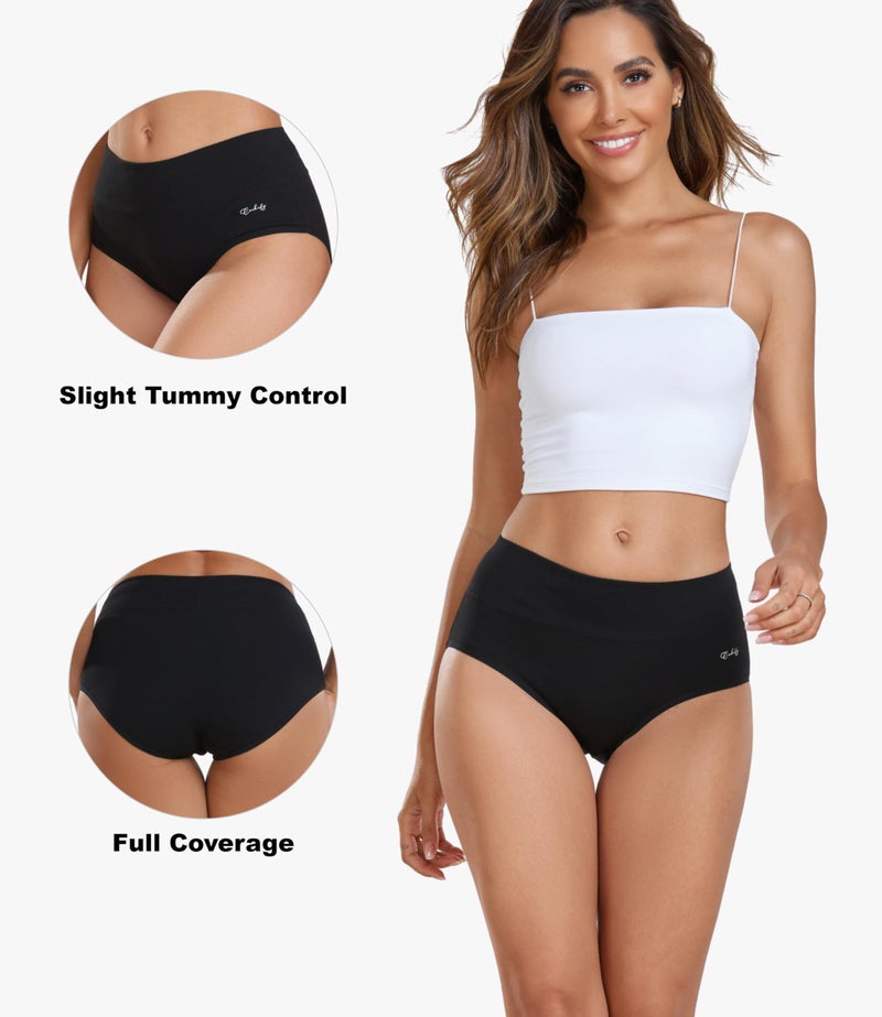 coskefy Cotton Underwear for Women High Waisted Breathable Seamless Panties Stretch Tummy Control Briefs 5 Pack - Image 2