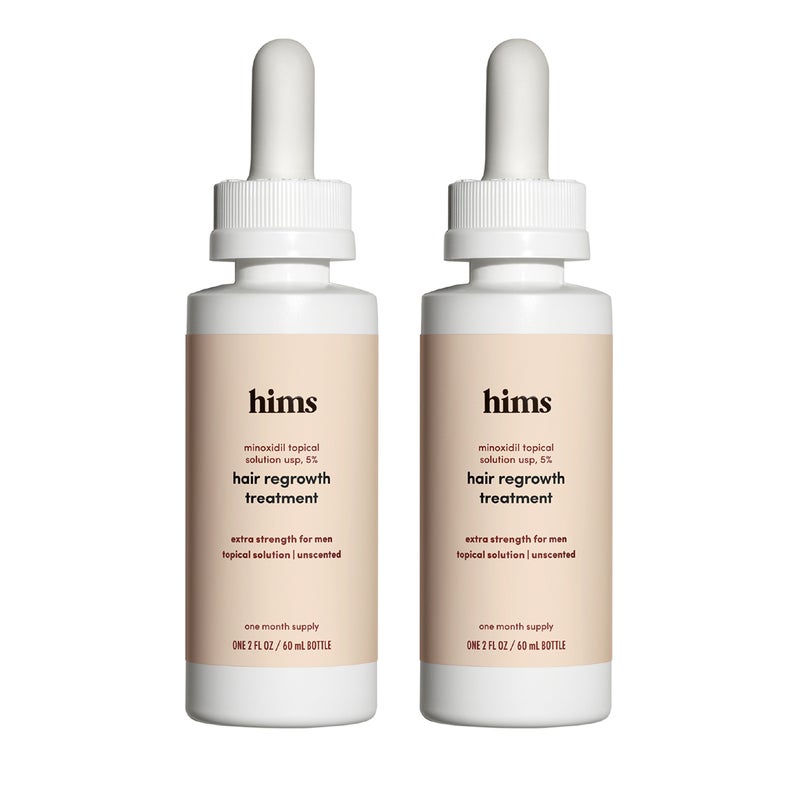 HIMS & HERS hims Extra Strength Hair Regrowth Treatment for Men with 5% Topical Minoxidil Solution for Hair Loss and Thinning Hair, Unscented, 2 Pack - Image 1