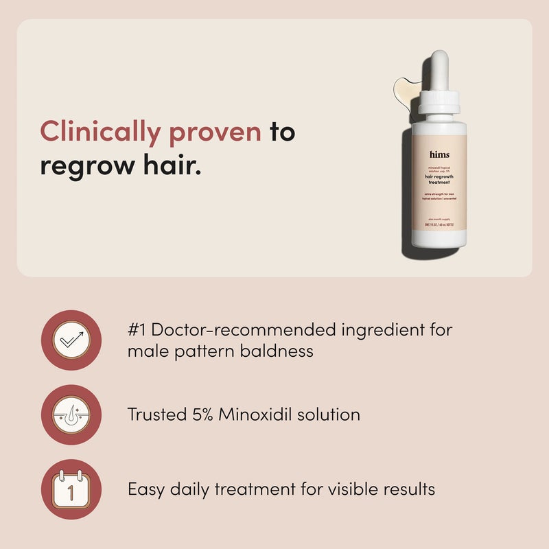 HIMS & HERS hims Extra Strength Hair Regrowth Treatment for Men with 5% Topical Minoxidil Solution for Hair Loss and Thinning Hair, Unscented, 2 Pack - Image 2