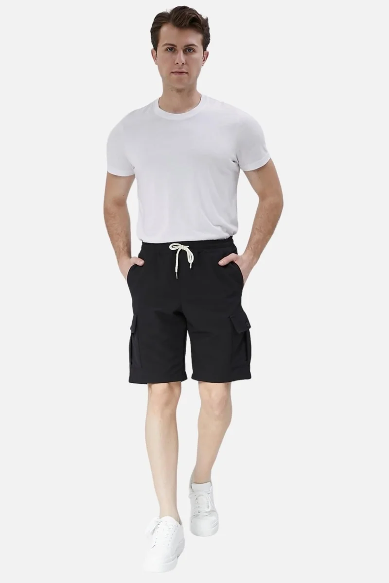 Cedy Denim Standard Fit Lace-Up Men's Shorts with Elastic Waist Cargo Pocket C360
