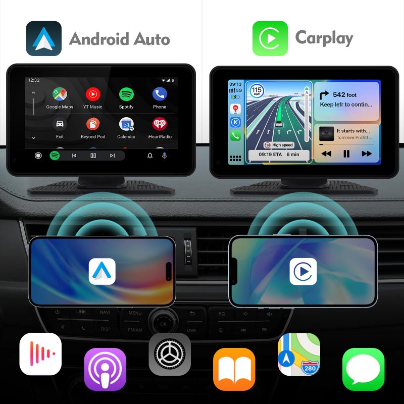 FeirTon 7" HD Portable Wireless Carplay for Car Stereo Touch Screen with Apple Carplay & Android Auto Car Tablet with Backup Camera/Mirror Link/Voice Control/Bluetooth/GPS for All Vehicles - Image 2