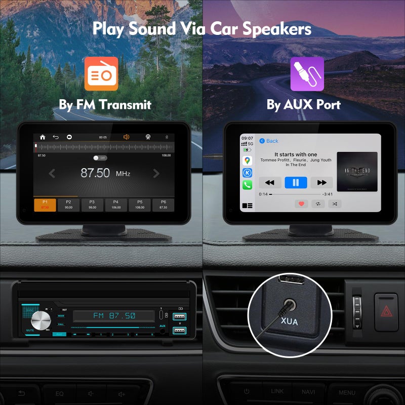 FeirTon 7" HD Portable Wireless Carplay for Car Stereo Touch Screen with Apple Carplay & Android Auto Car Tablet with Backup Camera/Mirror Link/Voice Control/Bluetooth/GPS for All Vehicles - Image 5