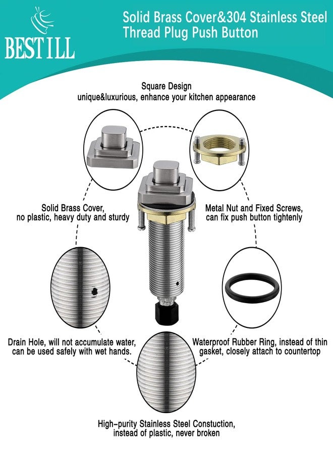 بيستل طقم مفتاح هواء للتخلص من النفايات من BESTILL، زر ضغط مربع مرتفع مثالي للأظافر الطويلة، مفتاح نحاسي لاسلكي في أعلى الحوض للتخلص من نفايات الطعام، نيكل مصقول، متوافق مع جميع مطاحن النفايات - Image 3