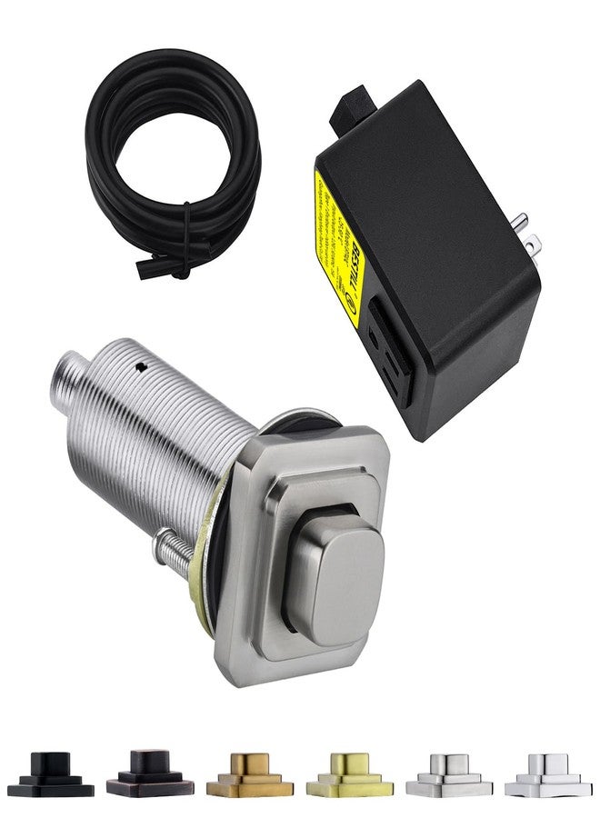 بيستل طقم مفتاح هواء للتخلص من النفايات من BESTILL، زر ضغط مربع مرتفع مثالي للأظافر الطويلة، مفتاح نحاسي لاسلكي في أعلى الحوض للتخلص من نفايات الطعام، نيكل مصقول، متوافق مع جميع مطاحن النفايات - Image 1