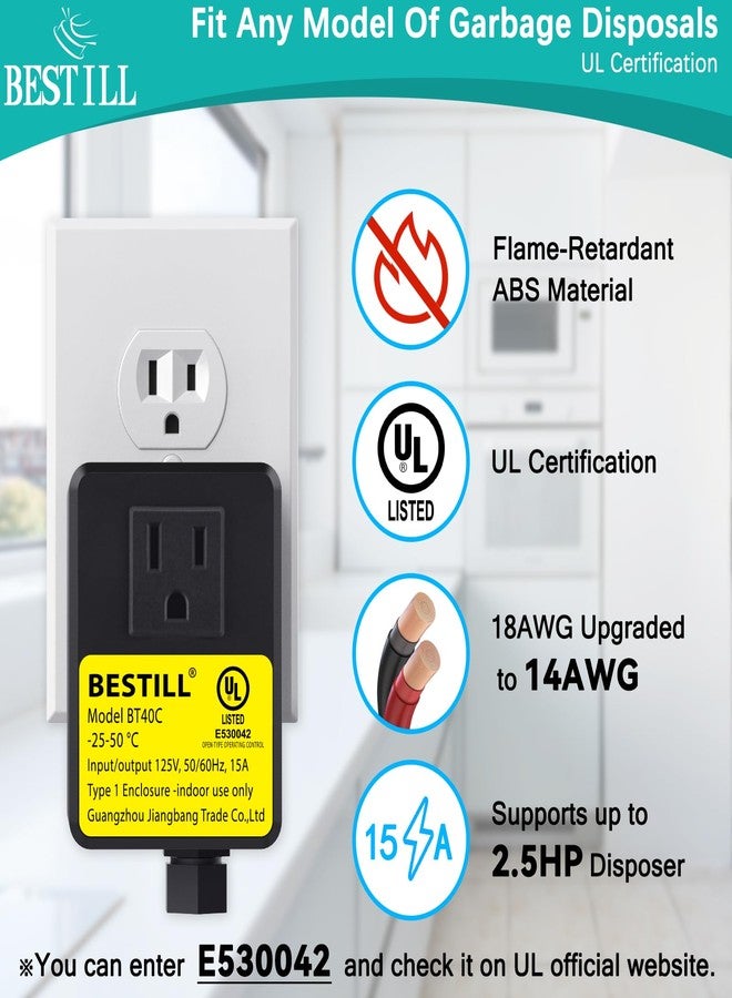 بيستل طقم مفتاح هواء للتخلص من النفايات من BESTILL، زر ضغط مربع مرتفع مثالي للأظافر الطويلة، مفتاح نحاسي لاسلكي في أعلى الحوض للتخلص من نفايات الطعام، نيكل مصقول، متوافق مع جميع مطاحن النفايات - Image 4