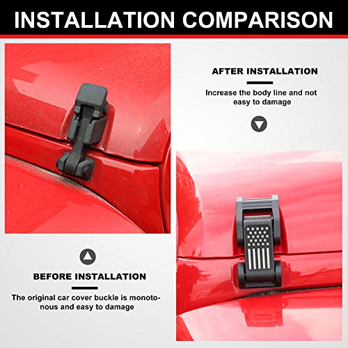 ASLONG 2PCS Hood Latches Catch Kit with U.S. Flag Style Black Aluminum for Jeep Wrangler JK JKU 2007-2018 & 2018-2025 Jeep Wrangler JL JLU Gladiator JT，Pair - Image 5