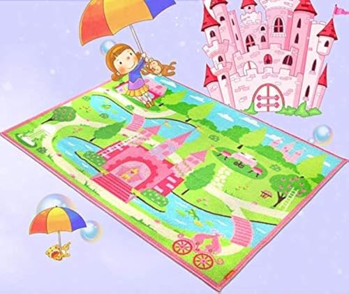 HUAHOO Pink Girls Bedroom Rugs Cartoon Castle Kids Rug Bedroom Floor Rugs Nylon Cartoon Kids Living Room Carpet (80x120cm(31.5''x47'')) - Image 1
