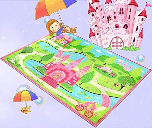 HUAHOO Pink Girls Bedroom Rugs Cartoon Castle Kids Rug Bedroom Floor Rugs Nylon Cartoon Kids Living Room Carpet (80x120cm(31.5''x47'')) - Image 2