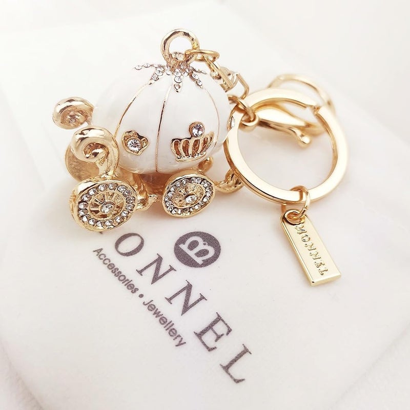 MONNEL Bling White Princess Pumpkin Carriage Crystal Keychain - Image 3