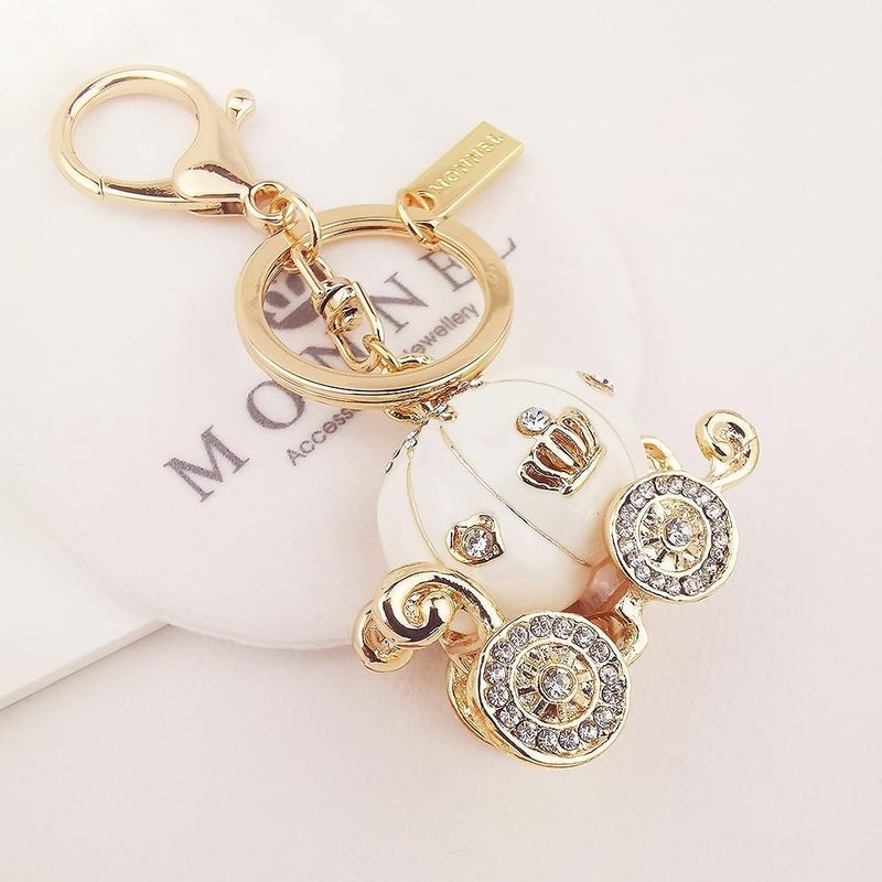 MONNEL Bling White Princess Pumpkin Carriage Crystal Keychain - Image 2