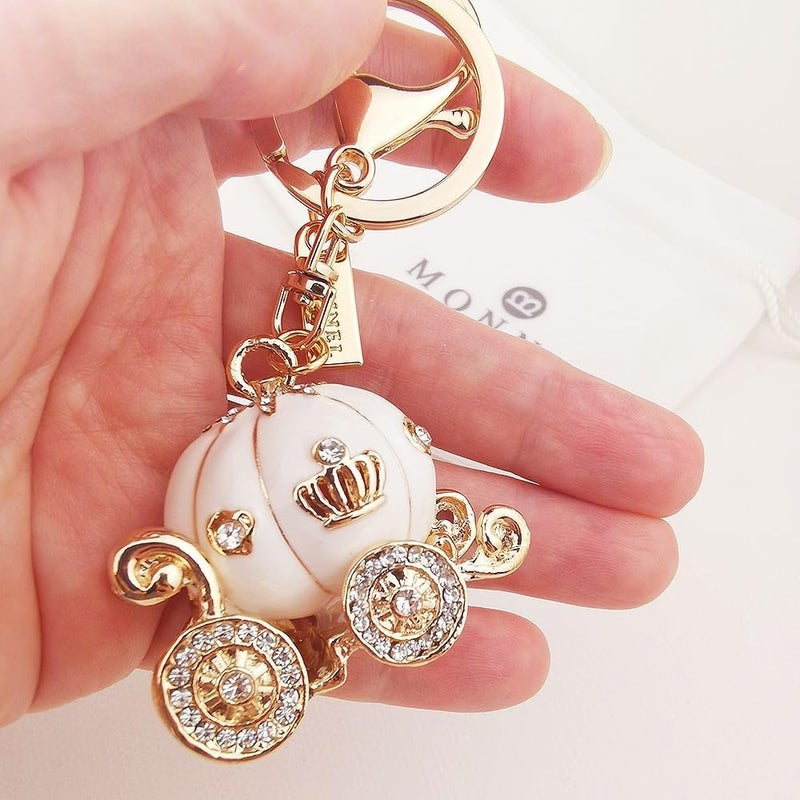 MONNEL Bling White Princess Pumpkin Carriage Crystal Keychain - Image 4