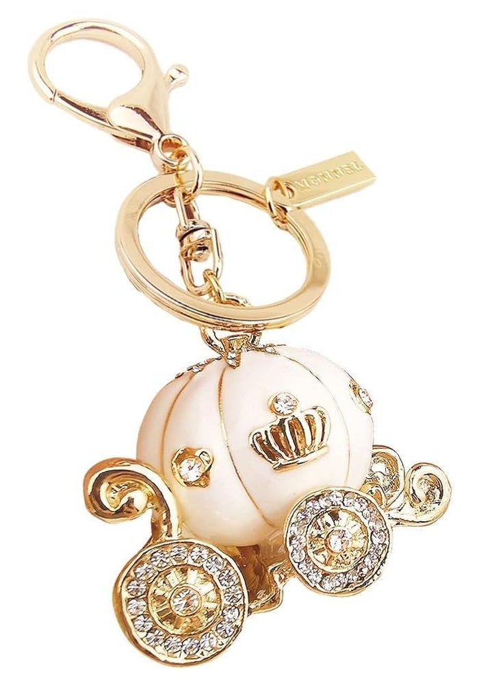 MONNEL Bling White Princess Pumpkin Carriage Crystal Keychain - Image 1