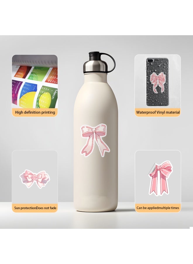 قوس قزح أورينبو 50 قطعة من ملصقات فيونكة لطيفة لزجاجات المياه وحقائب الكمبيوتر المحمول المقاومة للماء، ملصقات فيونكة وردية اللون، ملصقات فينيل مقاومة للماء لزجاجات المياه والكمبيوتر المحمول والجيتار - Image 4