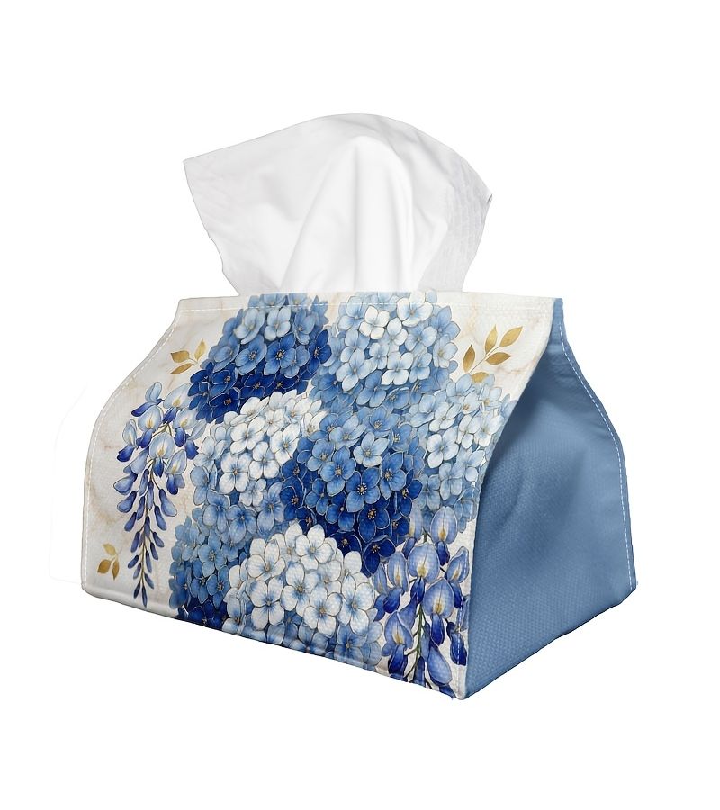 1 PC Botanical Blue Hydrangea Tissue Box Watercolor Floral Bloom Napkin Storage Box 9X4.9X6.6 Inch 23x12x17cm For Rolls Facial Tissues Single Sheets Home Car Party Decorations Living Room Side Table Organizer - Image 3