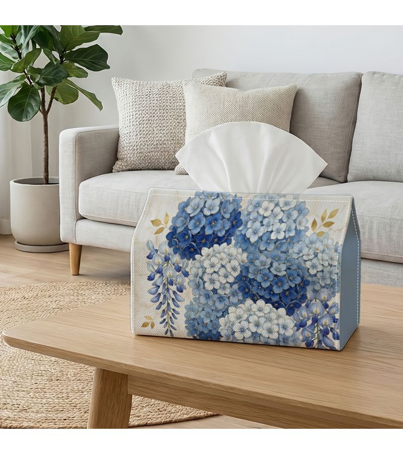 1 PC Botanical Blue Hydrangea Tissue Box Watercolor Floral Bloom Napkin Storage Box 9X4.9X6.6 Inch 23x12x17cm For Rolls Facial Tissues Single Sheets Home Car Party Decorations Living Room Side Table Organizer - Image 5