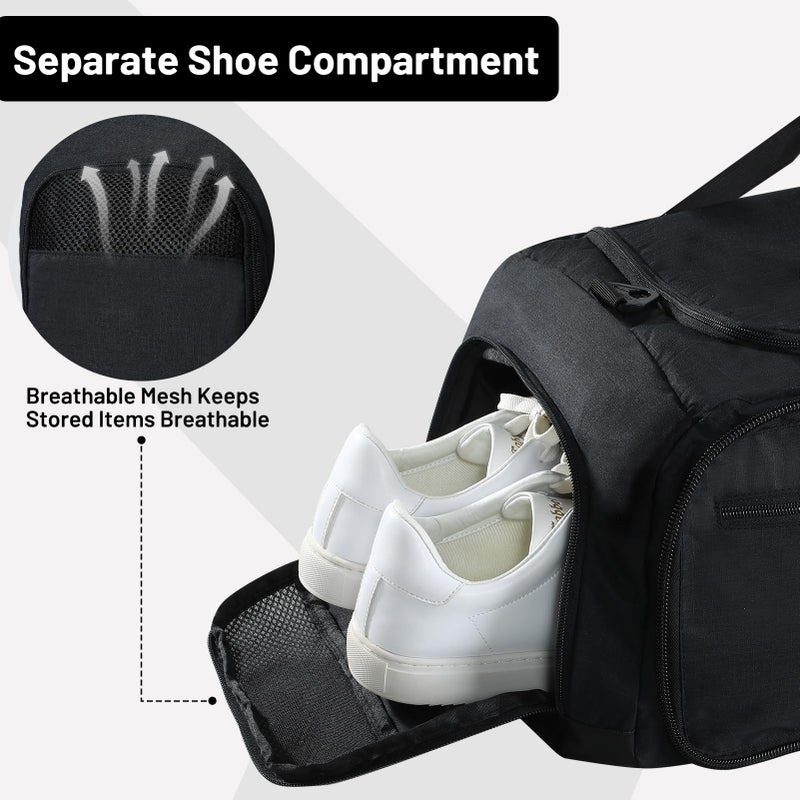 MIER Foldable Duffle Bag with Shoe Compartment 50L Travel Duffel Bags for Men Women Packable Overnight Bag for Camping Gym Weekender, Black - Image 2
