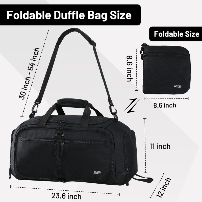 MIER Foldable Duffle Bag with Shoe Compartment 50L Travel Duffel Bags for Men Women Packable Overnight Bag for Camping Gym Weekender, Black - Image 5