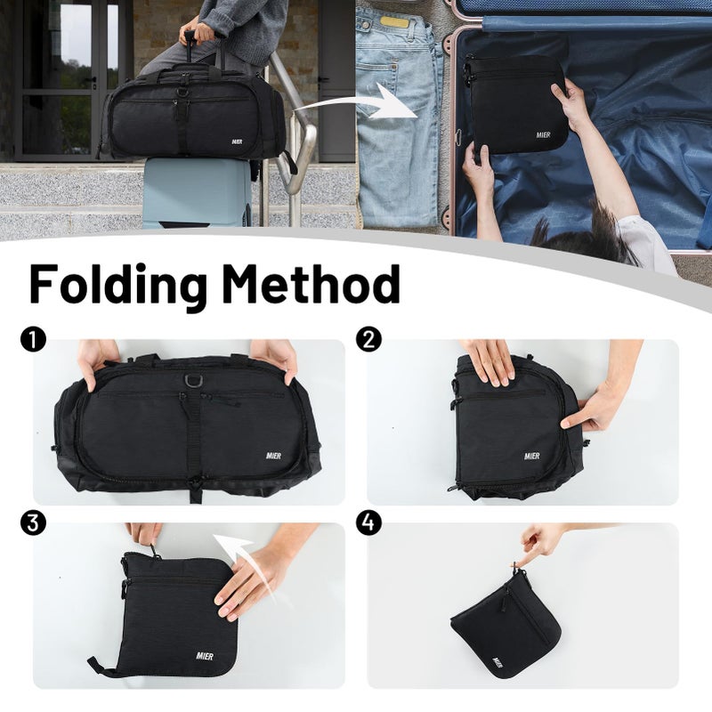MIER Foldable Duffle Bag with Shoe Compartment 50L Travel Duffel Bags for Men Women Packable Overnight Bag for Camping Gym Weekender, Black - Image 4