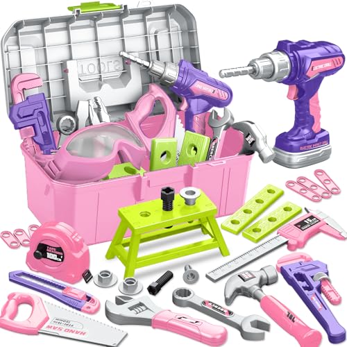 OCHIDO Kids Tool Set with Portable Tool Box Electronic Toy Drill Toddler Tool Set Construction Tools for Kids Ages 3 4 5 6 46 Pcs Tool kit for Christmas Birthday Gifts for Girls - Image 1