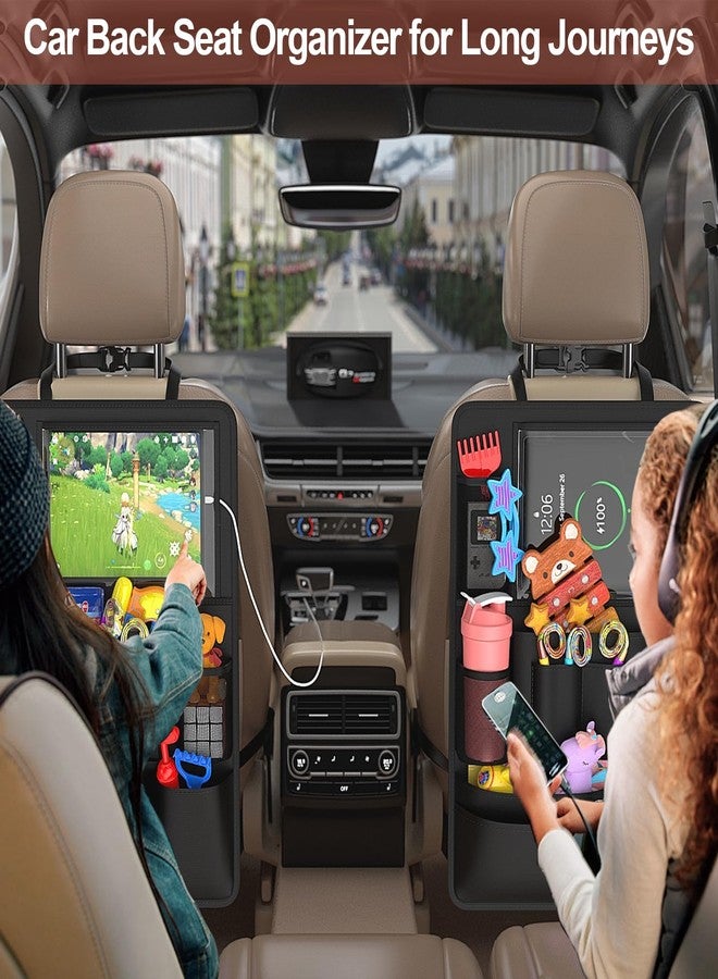 Oneyus Backseat car Organizer with Touch Screen,2PACK of car organizer Kick Mats Back Seat Protector with 10pcs Storage Pockets,Car Seat Back Organizers Storage for Kids road trip essentials - Image 3