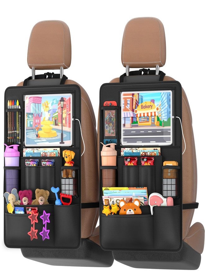 Oneyus Backseat car Organizer with Touch Screen,2PACK of car organizer Kick Mats Back Seat Protector with 10pcs Storage Pockets,Car Seat Back Organizers Storage for Kids road trip essentials - Image 1
