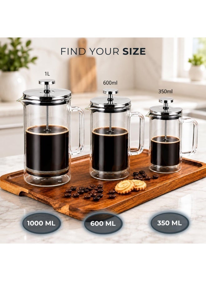 BLACKSTONE 1L French Press Coffee Maker, Heat Resistant, Stainless Steel Double Wall Glass, Manual Brewer for Coffee - Image 5