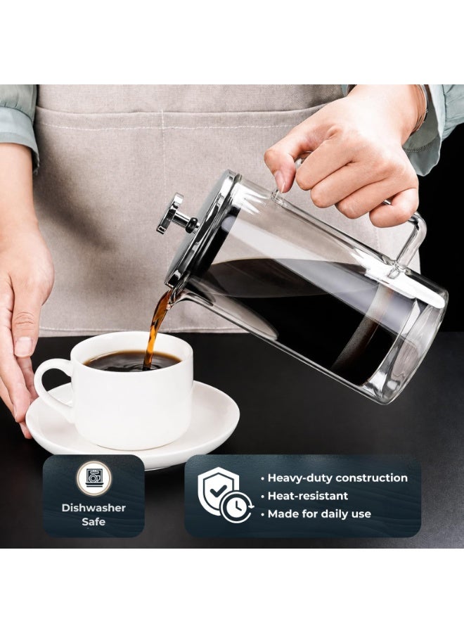 BLACKSTONE 1L French Press Coffee Maker, Heat Resistant, Stainless Steel Double Wall Glass, Manual Brewer for Coffee - Image 4