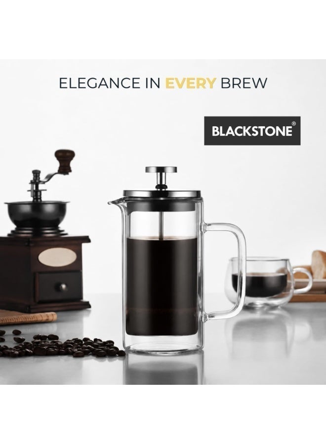 BLACKSTONE 1L French Press Coffee Maker, Heat Resistant, Stainless Steel Double Wall Glass, Manual Brewer for Coffee - Image 2