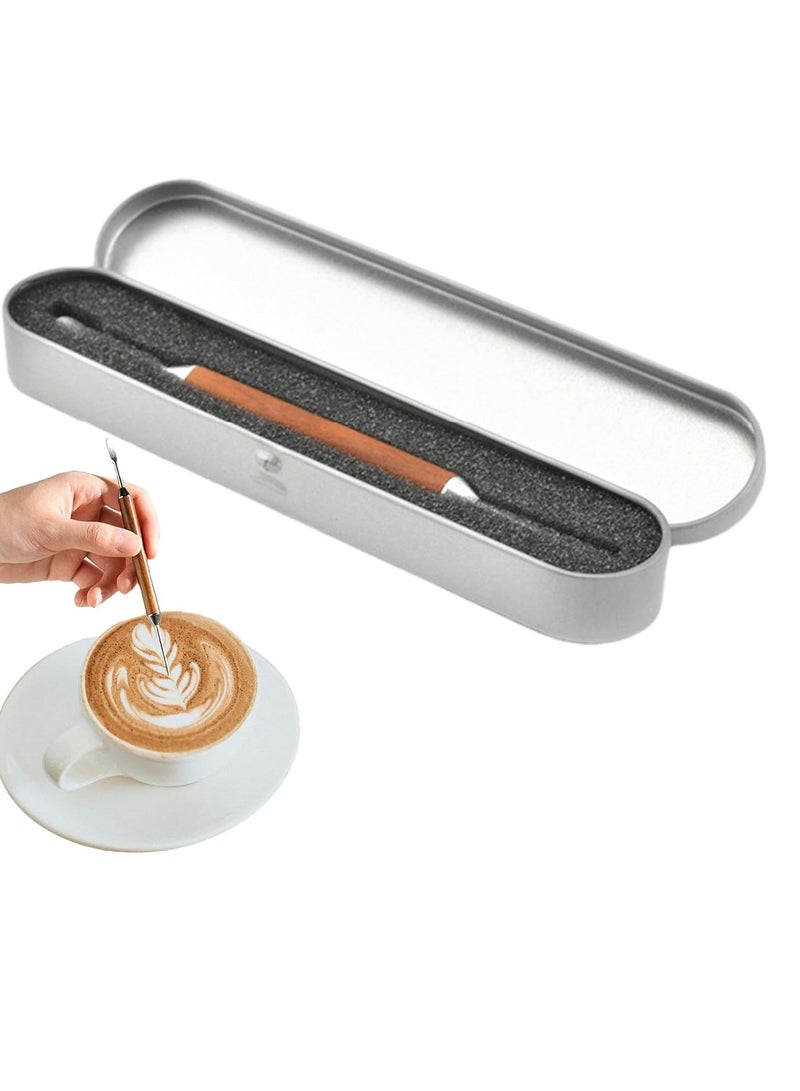 Oasisgalore Stainless Steel Coffee Art Pen with Wooden Handle for Carving，Cappuccino Carving Art Pen with Two Ends  - Image 1