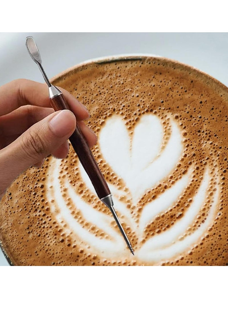 Oasisgalore Stainless Steel Coffee Art Pen with Wooden Handle for Carving，Cappuccino Carving Art Pen with Two Ends  - Image 3