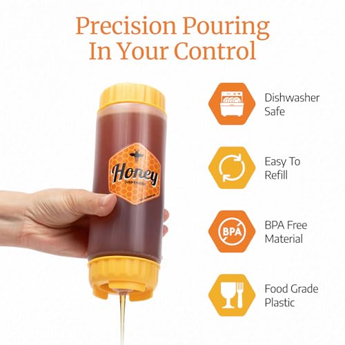 Brenium No‑Drip Honey Dispenser Bottle FIFO – 18 oz BPA-Free Squeeze Jar with Silicone Valve for Mess-Free Pouring – Refillable Honey Container for Syrup, Agave, Salad Dressing, Breakfast Use - Image 4