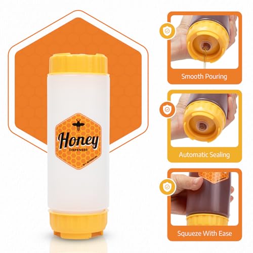 Brenium No‑Drip Honey Dispenser Bottle FIFO – 18 oz BPA-Free Squeeze Jar with Silicone Valve for Mess-Free Pouring – Refillable Honey Container for Syrup, Agave, Salad Dressing, Breakfast Use - Image 2